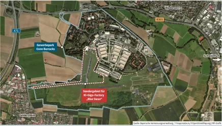 Standort geplantes Rechenzentrum Blue Swan im Umfeld des Batteriespeichers 